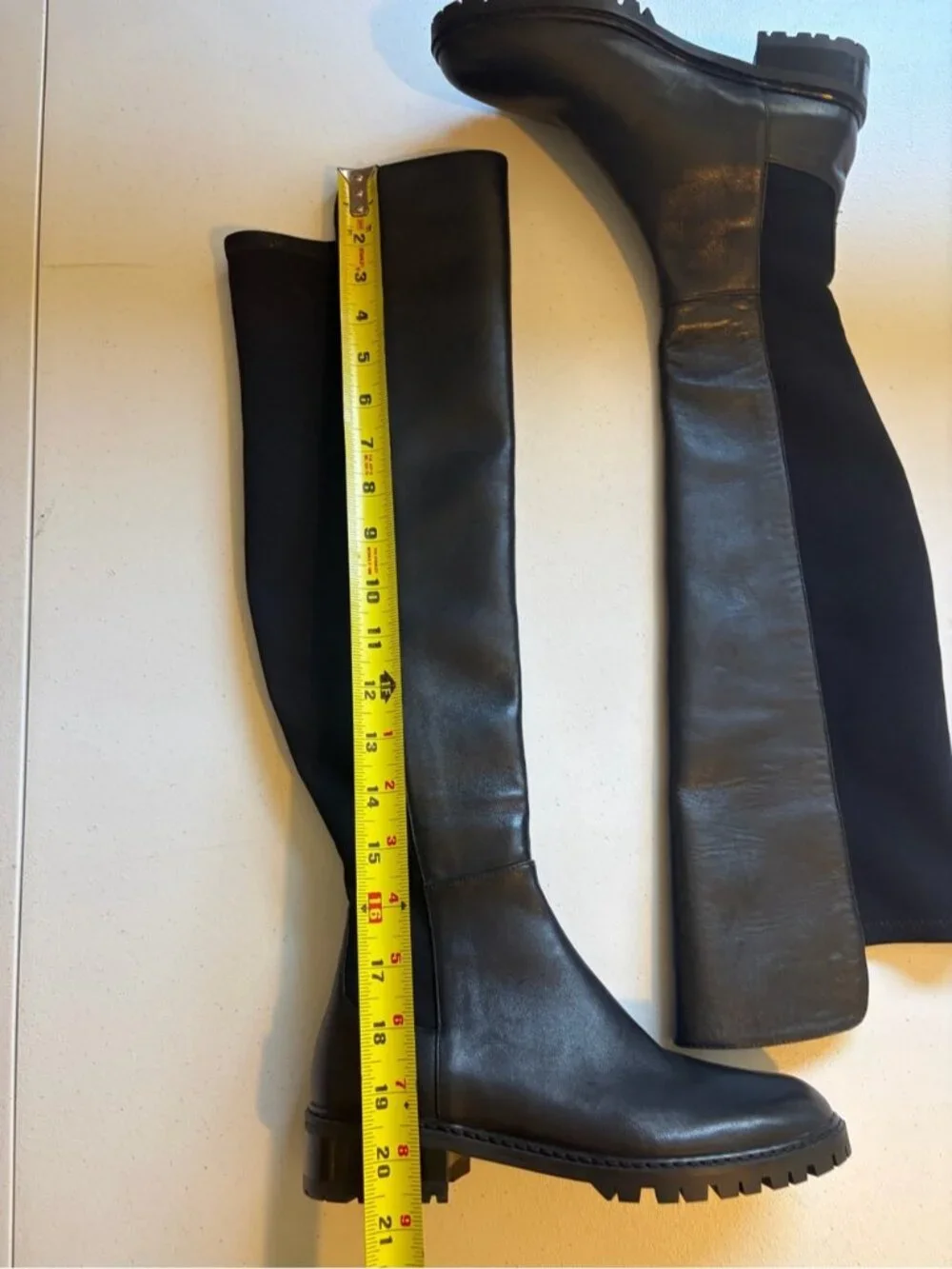Stuart Weitzman Black Leather Stretch Over the Knee Lug Sole Boots size 35 4.5